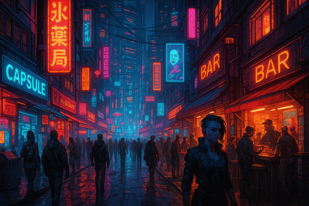 Cyberpunk 2077 Update 2.3 full patch details and new features written in neon lights above Night City skyline.